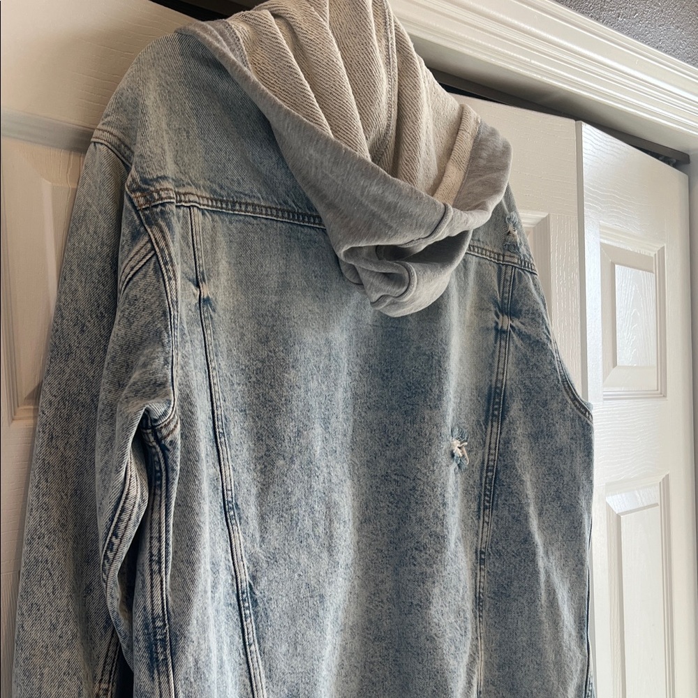 Free People Blue Jean Jacket with Gray Hood - Picture 7 of 8